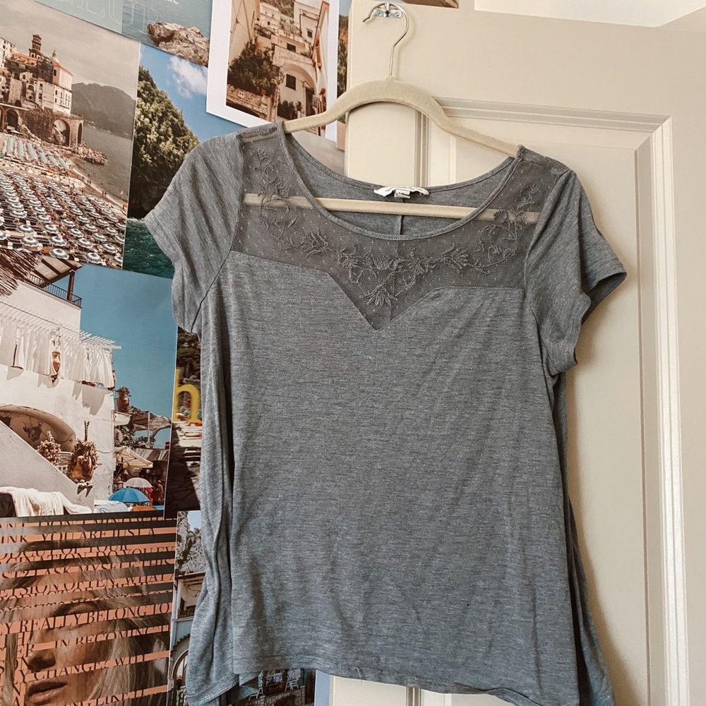 Grey top with crochet detailing